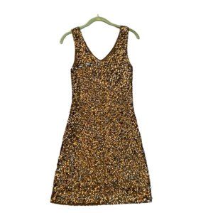 Small v-neck short gold sequin dress